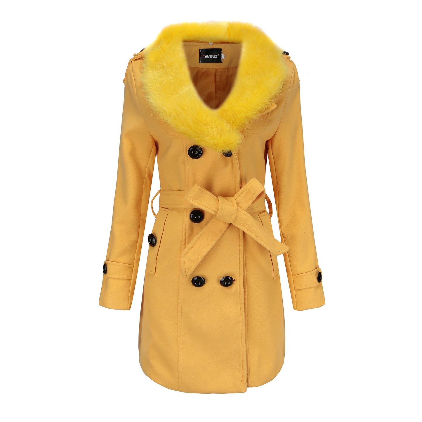 Woolen Coat Mid Length Women's Trench Coat With Large Fur