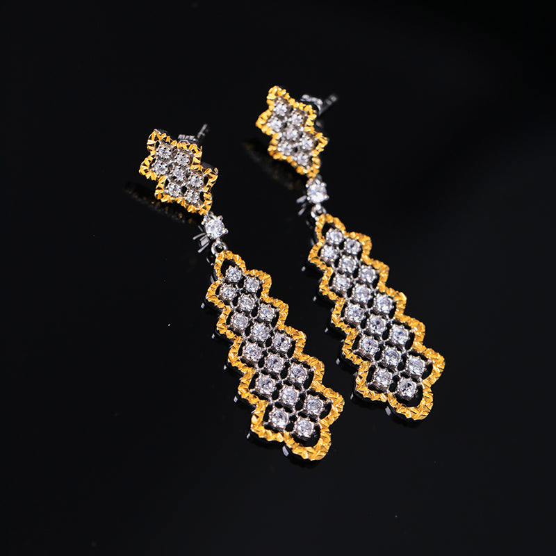 Gold Plated Micro Zirconia Lace Earrings In S925 Silver