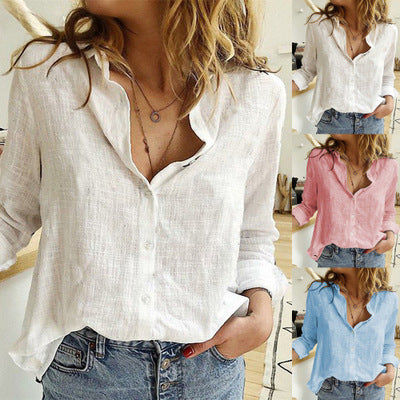 Solid Loose Long Sleeve Linen Shirt