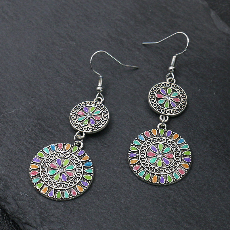 Round Flower Dripping Rhinestone Alloy Earrings