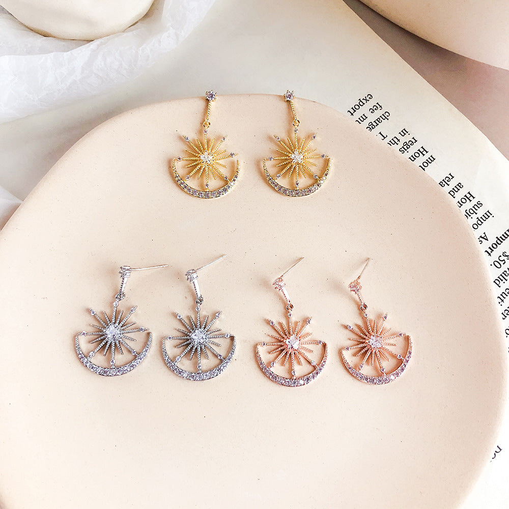 Sun and Moon Crystal Earrings with Diamonds