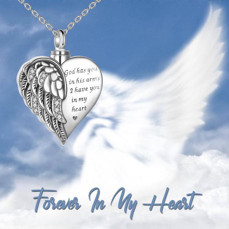 Sterling Silver Guardian Angel Wings Urn Necklaces for Ashes Cremation Memory Jewelry for Women Men