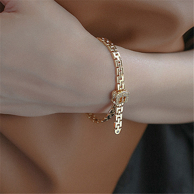 Copper Gold-plated Micro-inlaid Zircon Bracelet Belt Buckle Chain