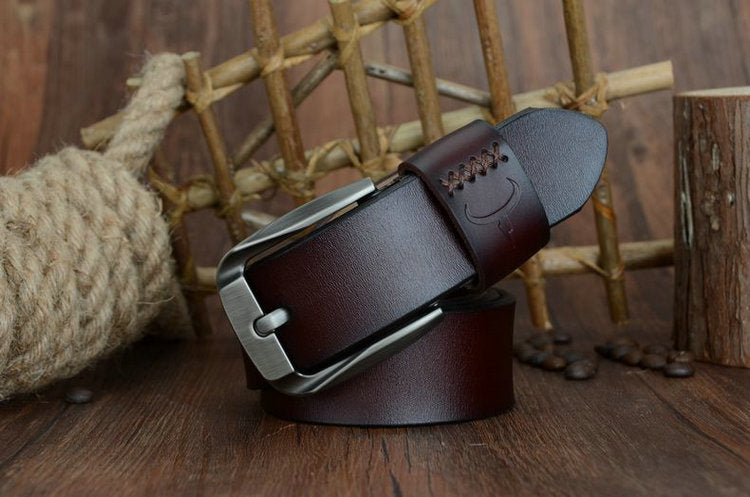 Leather men's pin buckle belt