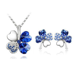 Four-leaf clover crystal necklace earrings