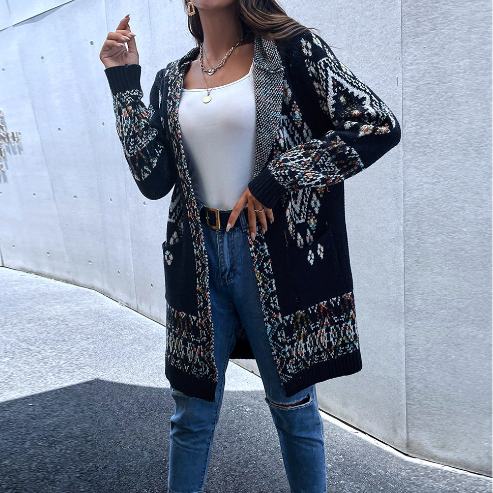 Ladies Hooded Long Sleeve Jacket Retro Ethnic Cardigan