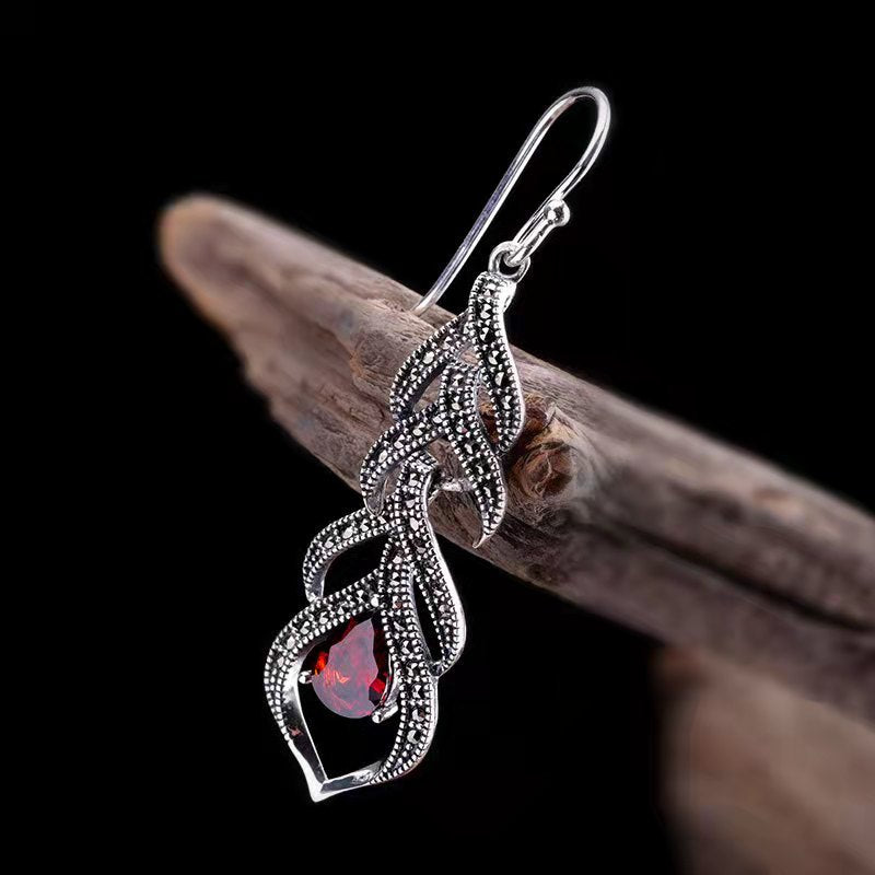 Ruby Drop Feather Long Female Earring Pendant