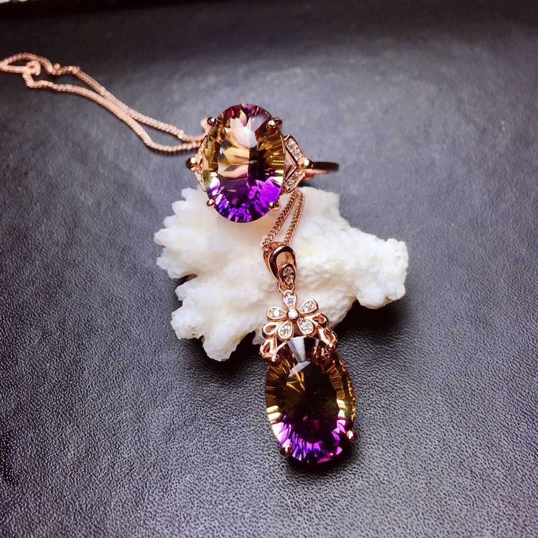 Fashion Amethyst Ring Women's Amethyst Pendant Women Set