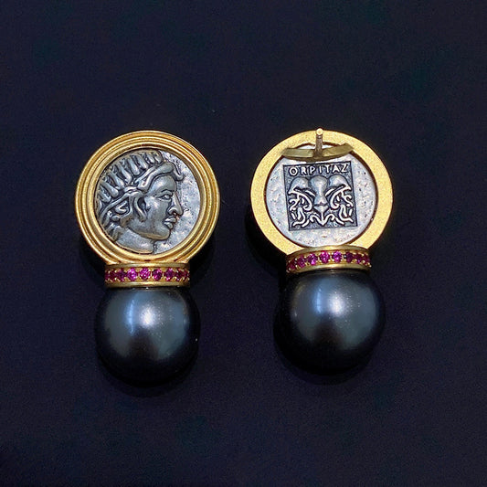 Retro Light Luxury Ancient Greek Sun God Pearl Stud Earrings