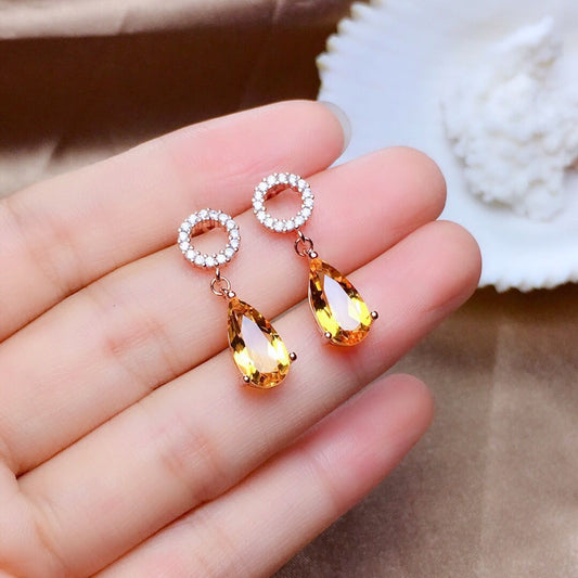 Citrine Earrings Crystal Transparent Luster Good Color Transparent