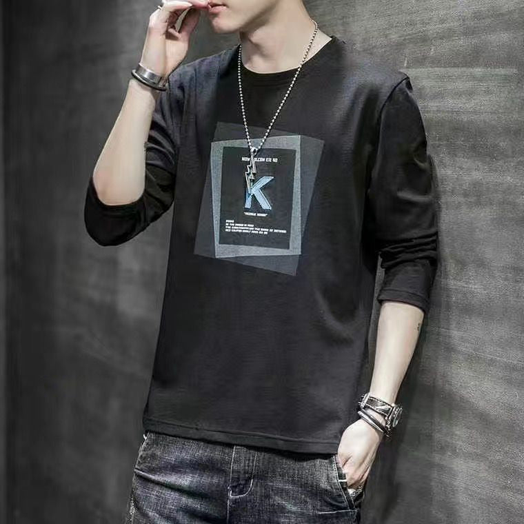 Long Sleeve T-Shirt Men's Round Neck Korean Slim Men's Clothes Autumn Clothes