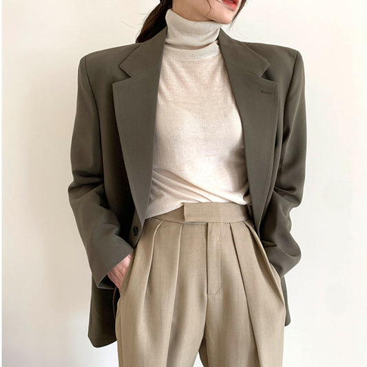 Temperament Vintage Lapel Two Button Loose Coat