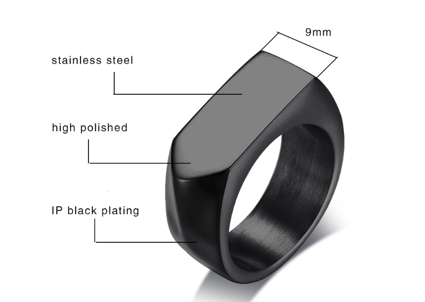 Classic Stainless Steel Black Square Men Ring Rock Vintage Silver-color Men Jewelry Hip Hop Punk Man Finger Rings anel masculino