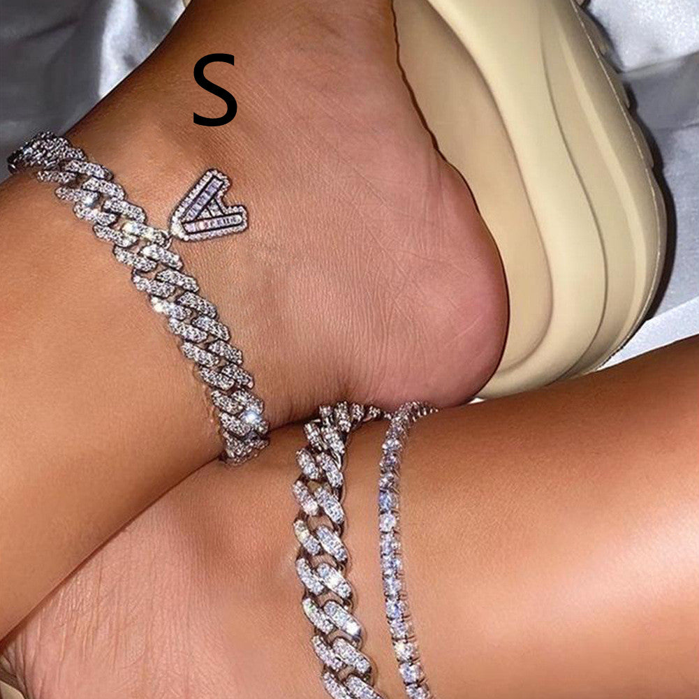 Hip Hop Alphabet Pendant Cuban Chain Anklet