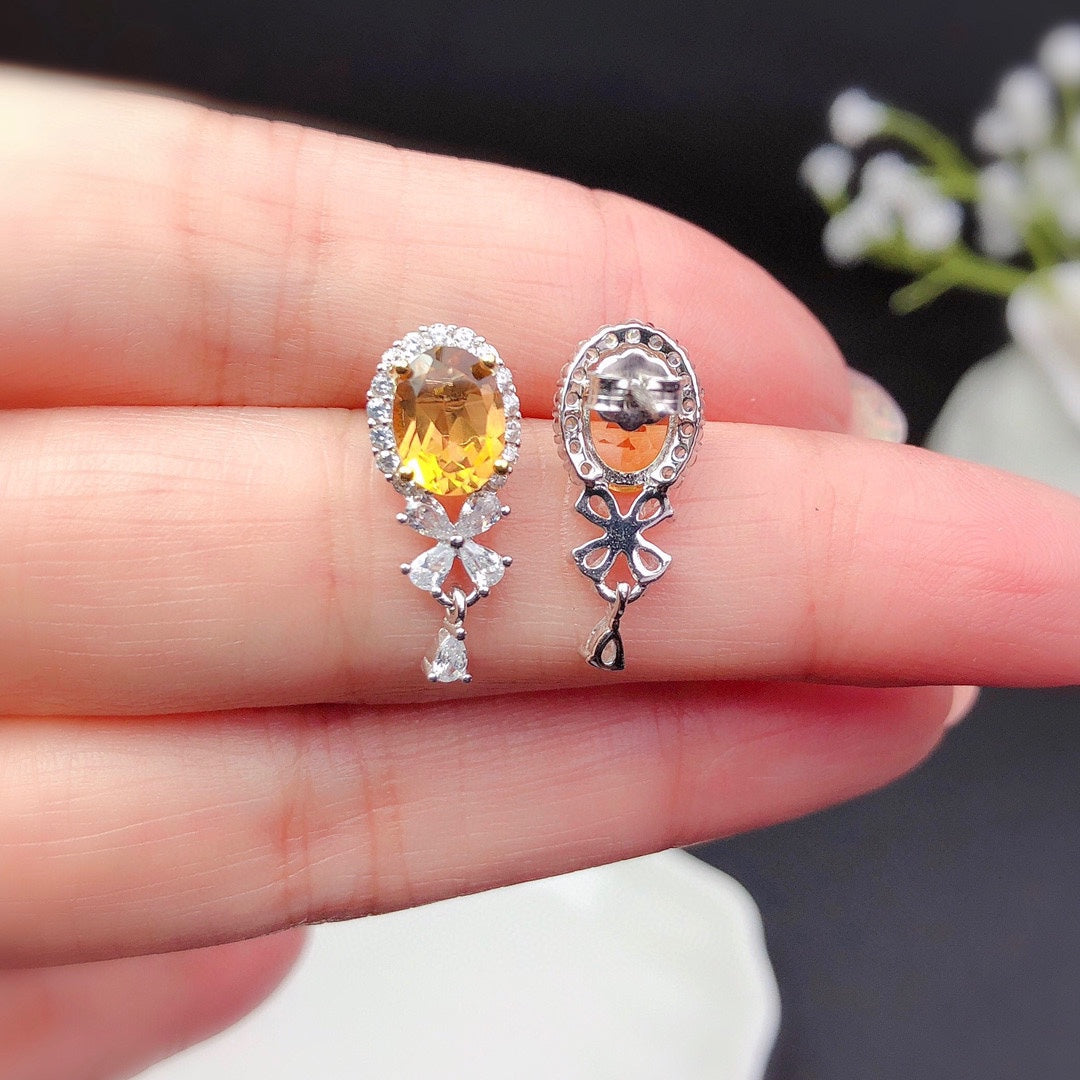 Natural Citrine Stud Earrings Women's Crystals Fully Purified Fire Explosion