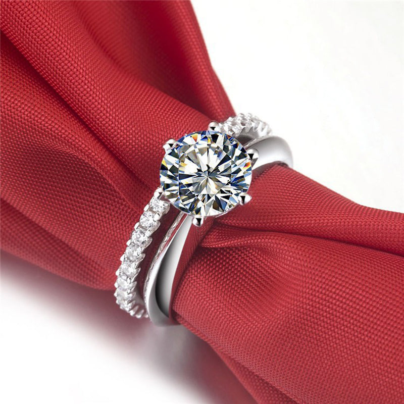 925 Silver Gold-plated Six-claw Ring With Moissanite Female T Carbon Diamond