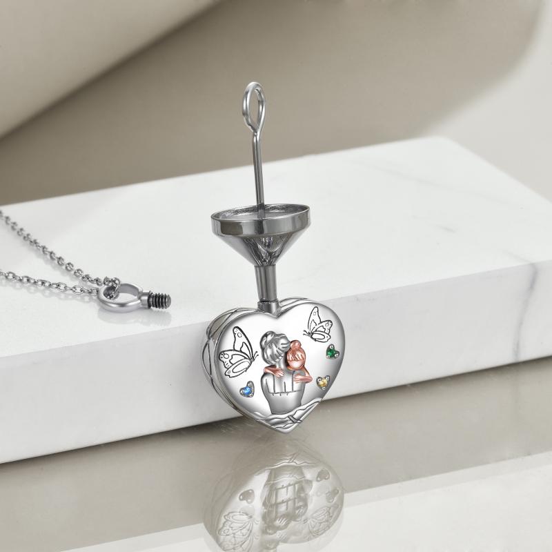 Mother Daughter Necklace sterling silver Love Heart Cremation Urn for Human Ashes Memory Pendant necklace Jewelry