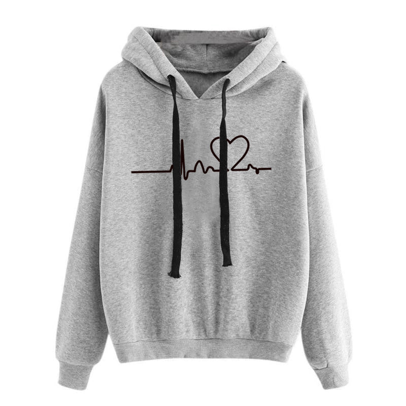 Hooded Sweatshirt Women's Long Sleeve Top Heartbeat