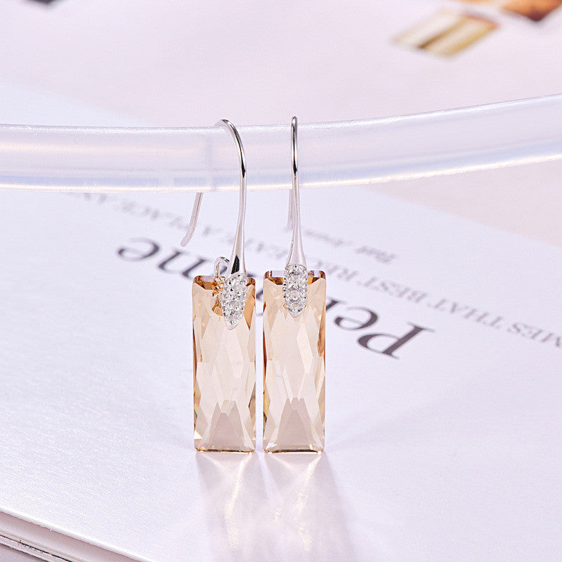 Rectangular geometric crystal earrings s925 sterling silver earrings