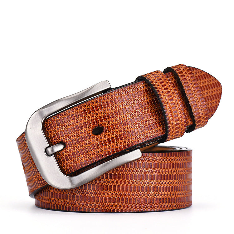 All-match men's two-layer cowhide embossed belt