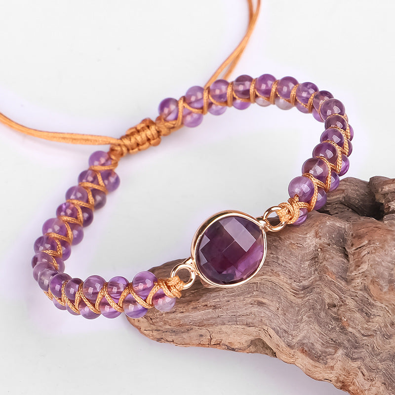 Cross-border New Bracelet With Faceted Amethyst Hand-woven