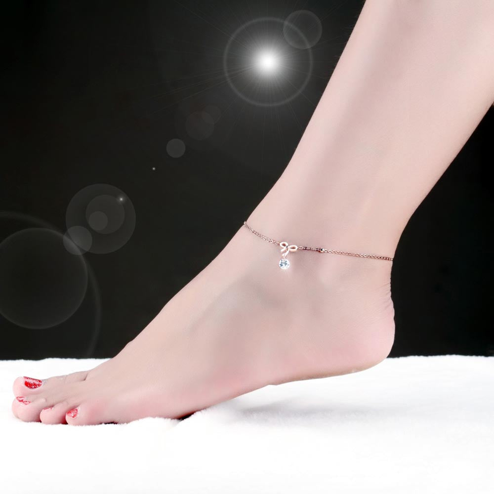 Crystal Sparkling Diamond-studded Bow Anklet Fashion Temperament Cute Birthday Gift