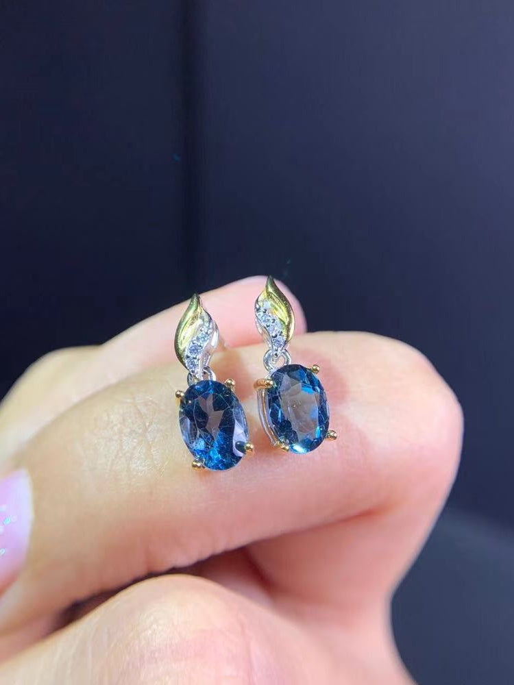 Natural London Blue Topaz 925 Sterling Silver Earrings