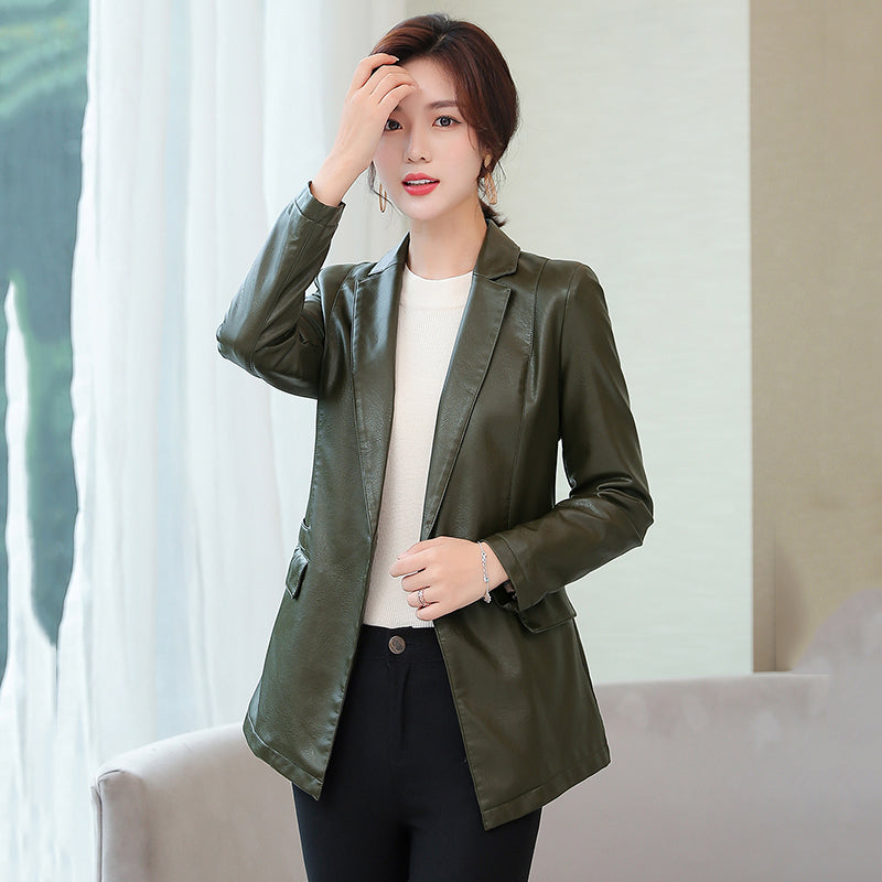 Haining Women's Short Leather Leather Jacket Korean Style Slim Small Suit