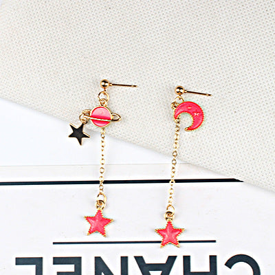 Japan And South Korea Blue Starry Sky Planet  Asymmetric Earrings