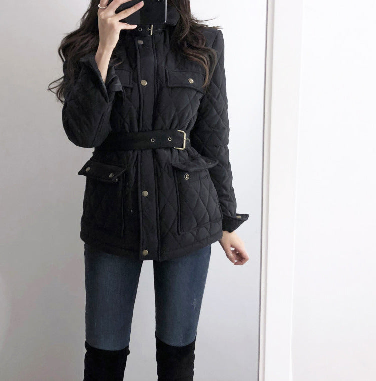 Women's Autumn And Winter Black Jacket Padded Thick Slim Coat