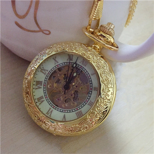 Large Pocket Watch Mechanical Golden Pattern