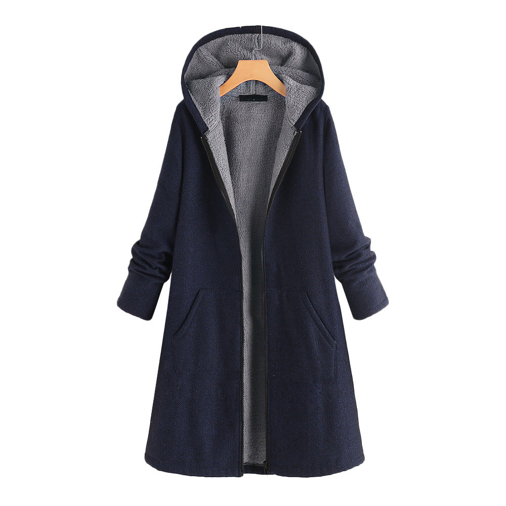 Long Padded Jacket With Velvet And Thick Hood
