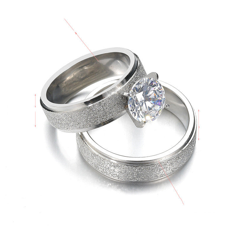 Couple Rings Sandblasted Inlaid Zircon Wedding Rings