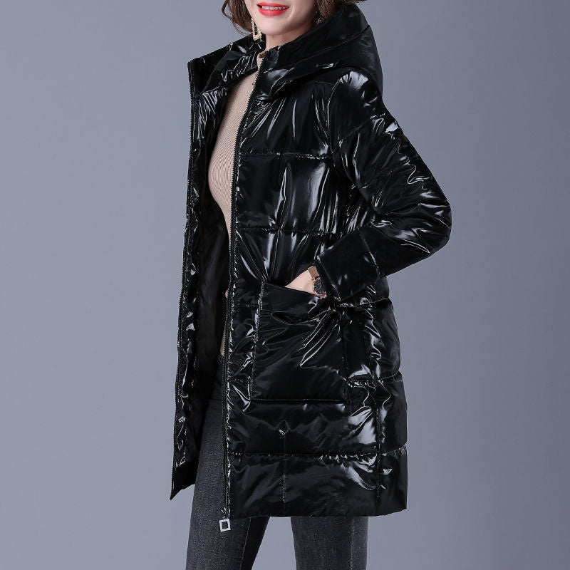 Glossy Mid-length Down Padded Jacket Women Look Thin