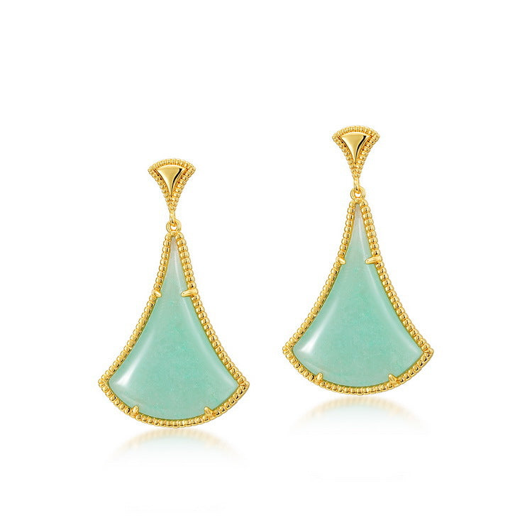 Exaggerated Fan Shaped Green Aventurine Geometric Earrings Women