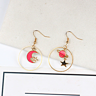 Japan And South Korea Blue Starry Sky Planet  Asymmetric Earrings