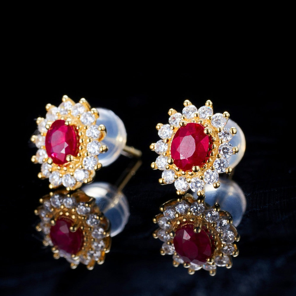 Silver Light Luxury Silver Plated Ruby Earrings