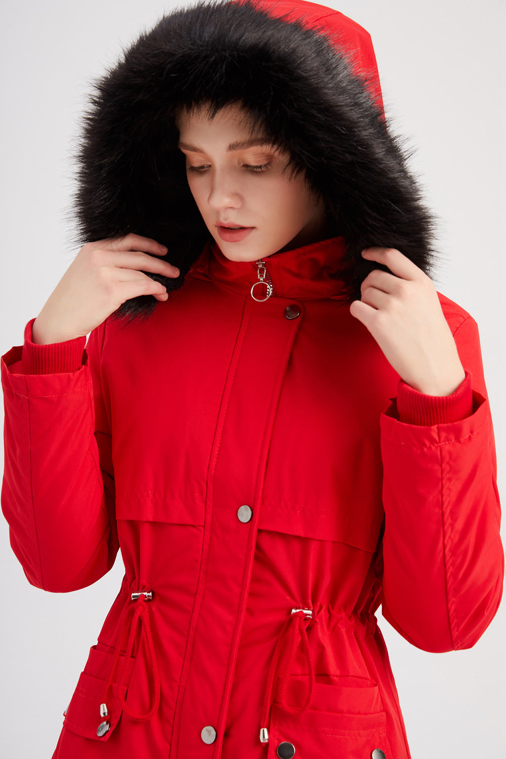 Autumn And Winter Women's Clothing Large Fur Collar Cotton Coat Women's Fleece-lined Thickened Detachable Hat Warm Coat