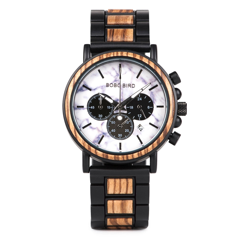 Wooden Stainless Steel Watch Men Water Resistant Timepieces Chronograph Quartz Watches