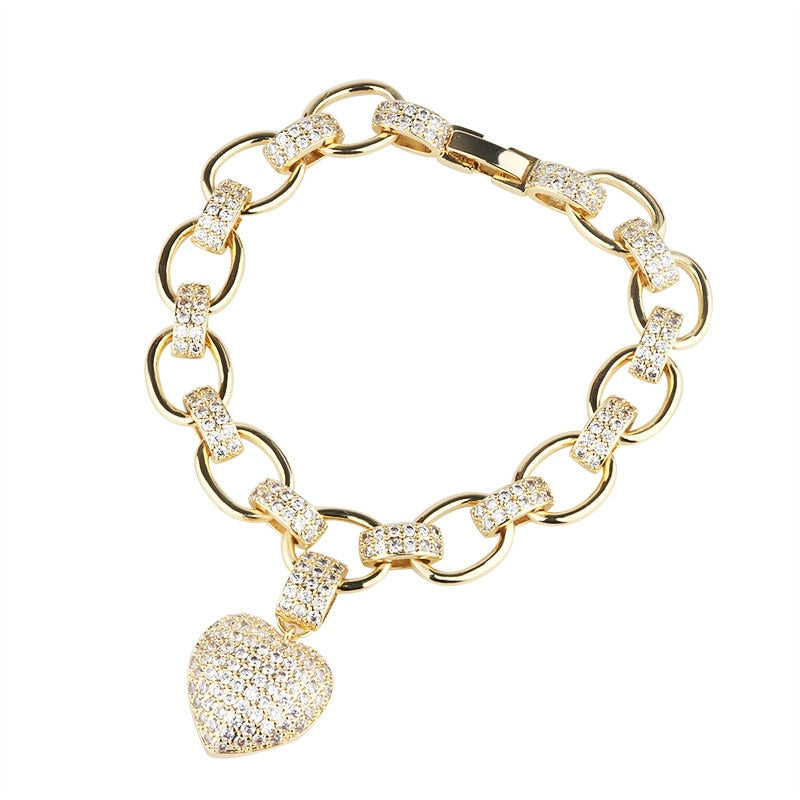 Cubic Zirconia Heart Pendant Necklace Bracelet Jewelry Set