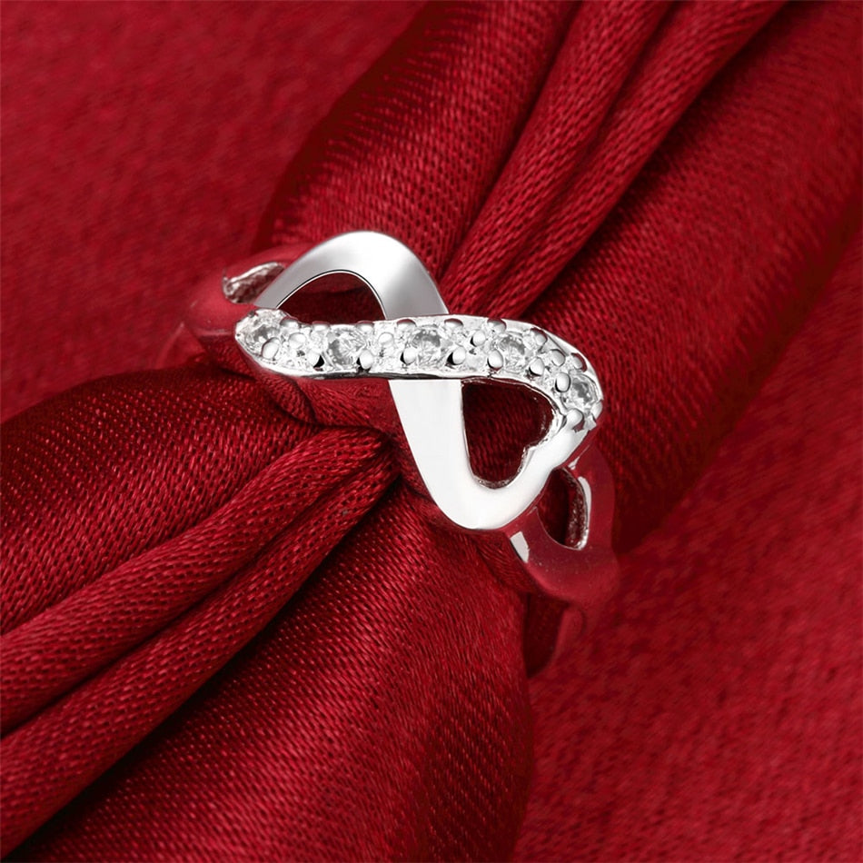 925 Sterling Silver AAA Zircon Double Heart Necklace Ring Set