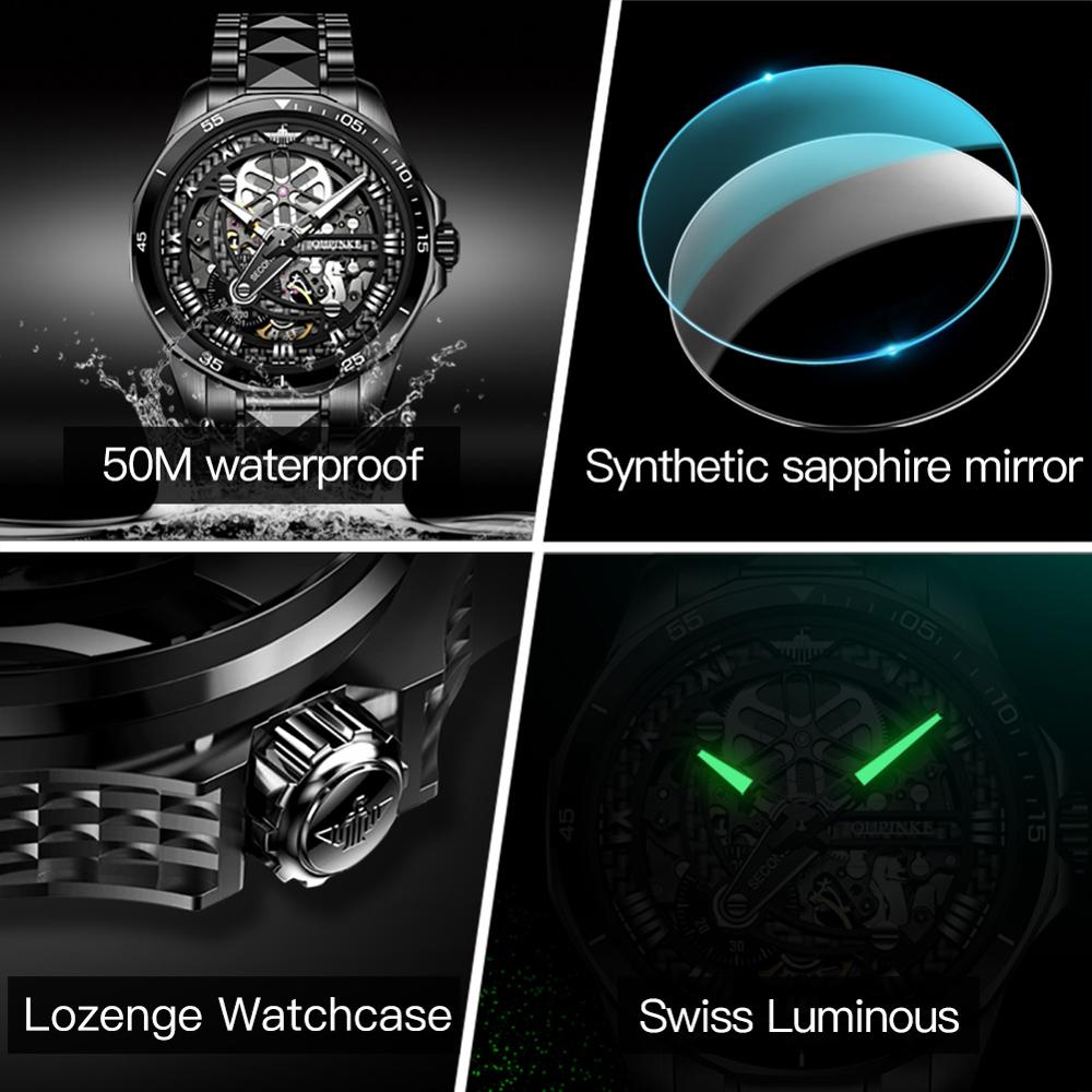 Fashion Leader Brand OUPINKE Luxury Men's Mechanical Wristwatch Automatic Watch Men Skeleton tungsten steel Sapphire Waterproof