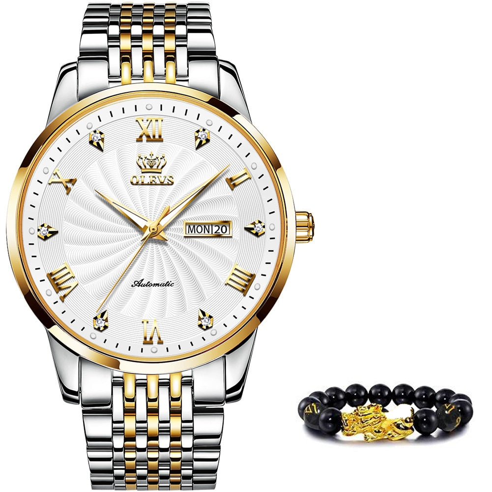 OLEVS Men Mechanical Watch Top Brand Luxury Automatic Watch Sport Stainless Steel Waterproof Watch Men relogio masculino 6530