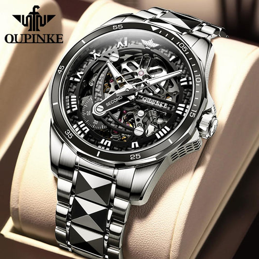 Fashion Leader Brand OUPINKE Luxury Men's Mechanical Wristwatch Automatic Watch Men Skeleton tungsten steel Sapphire Waterproof