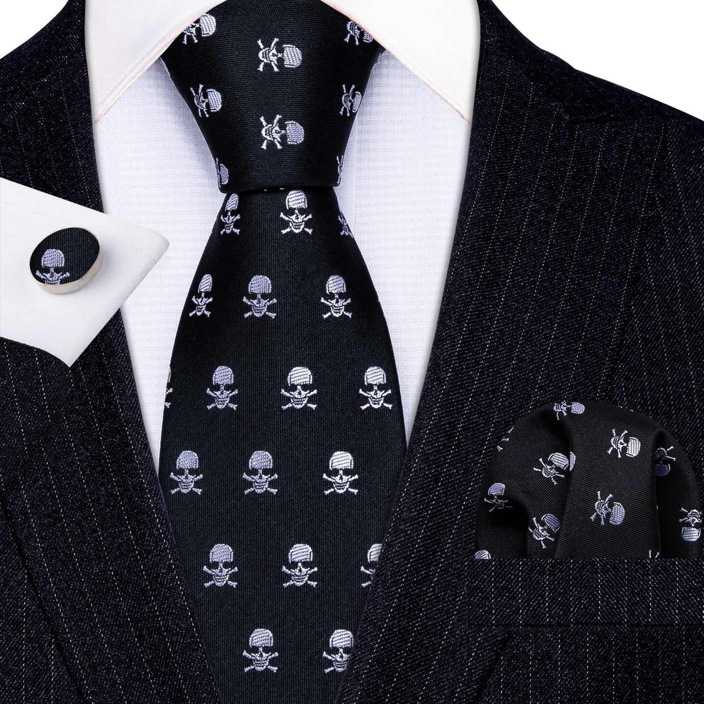 Fashion Designer Red Skull Men Tie Set 8.5cm Silk Handkerchief Ties for Men
