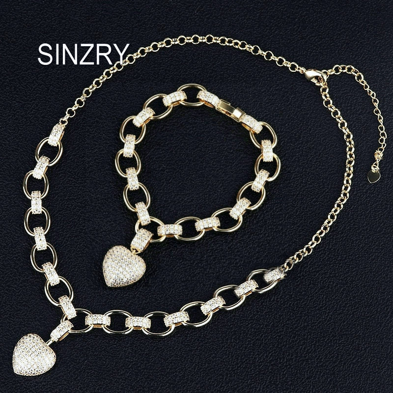 Cubic Zirconia Heart Pendant Necklace Bracelet Jewelry Set