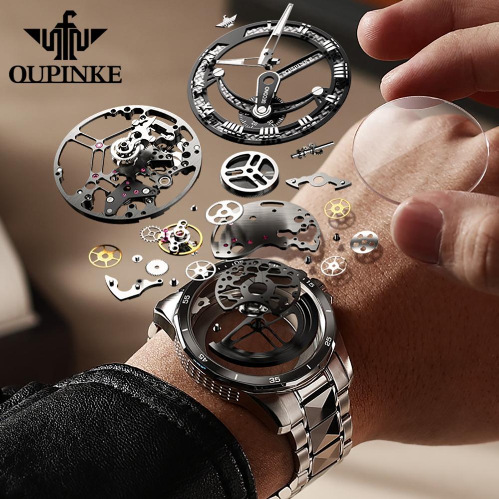 Fashion Leader Brand OUPINKE Luxury Men's Mechanical Wristwatch Automatic Watch Men Skeleton tungsten steel Sapphire Waterproof