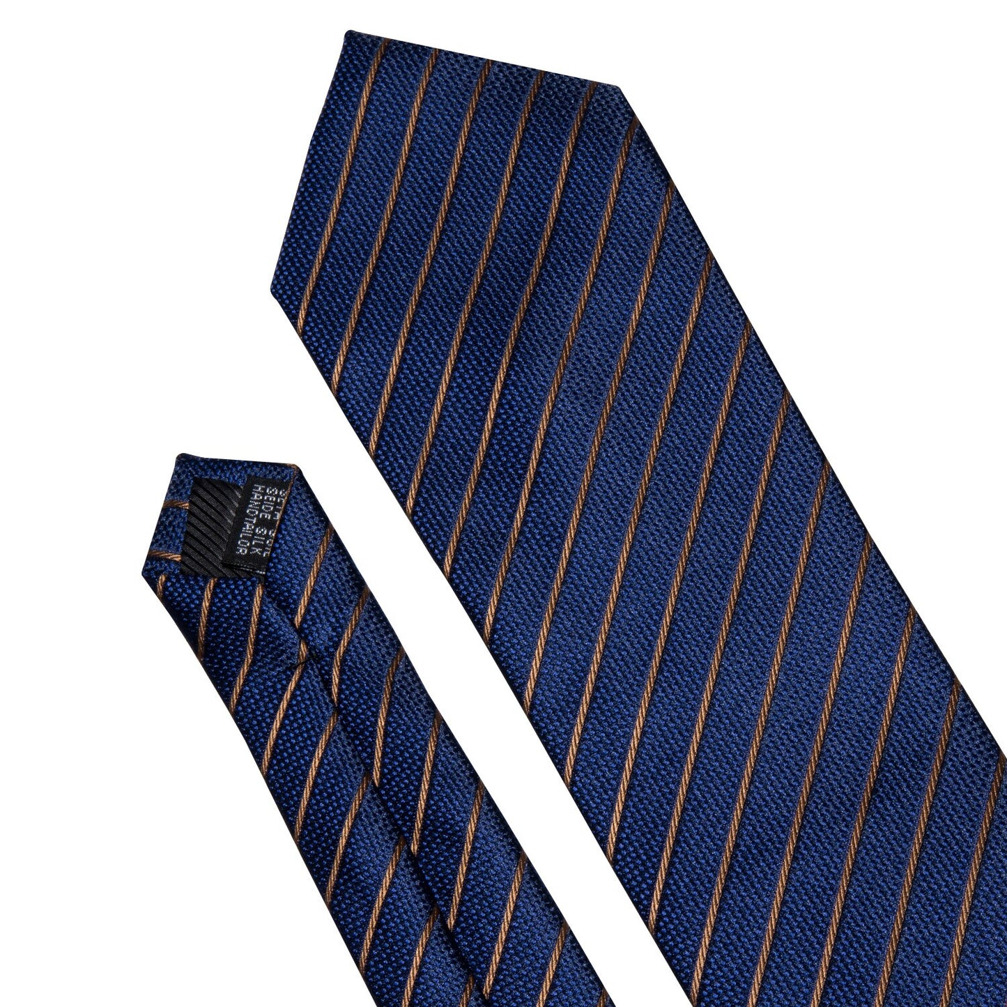 Men Tie Gold Navy Striped 100% Silk Tie