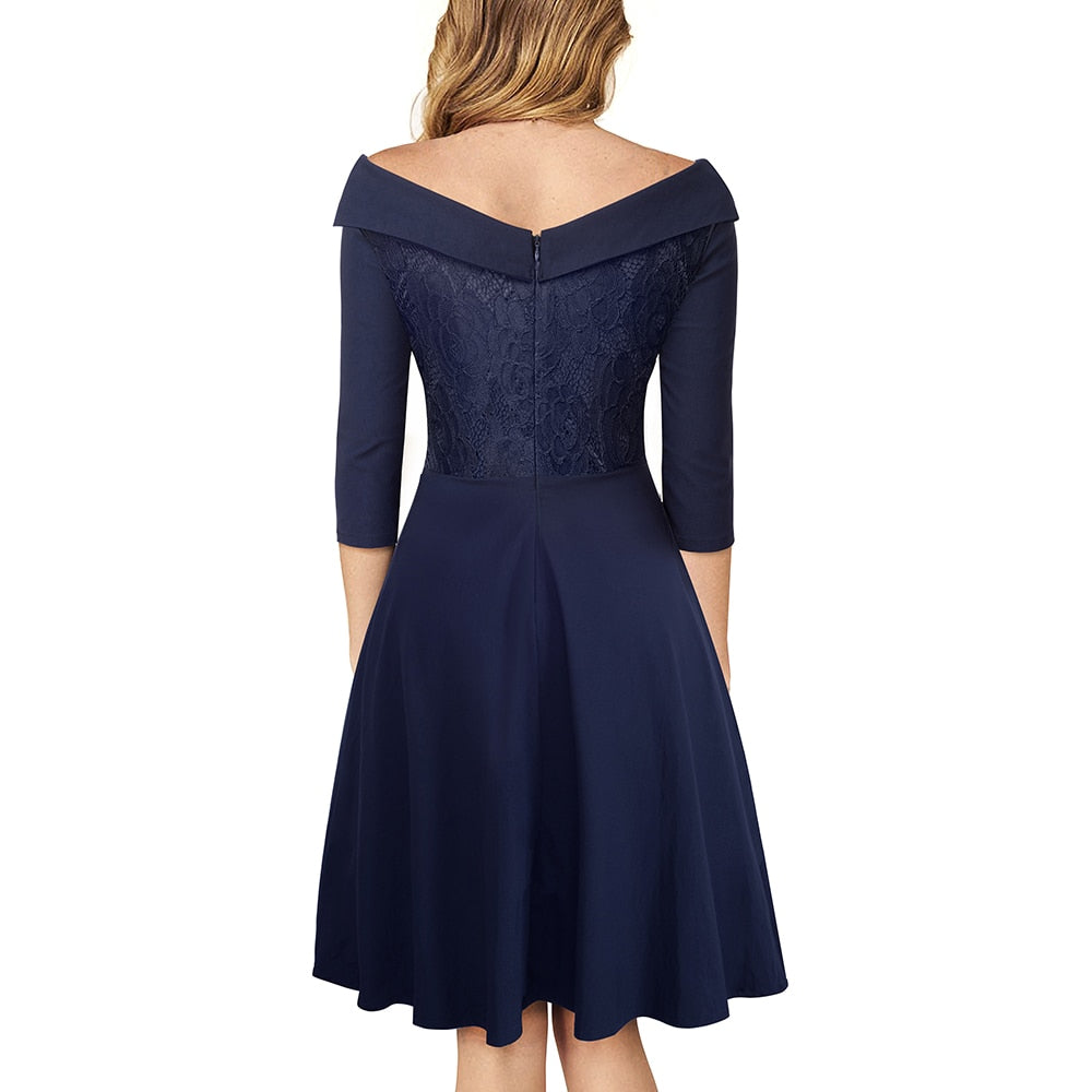 Elegant Embroidery Women V neckline  Dress