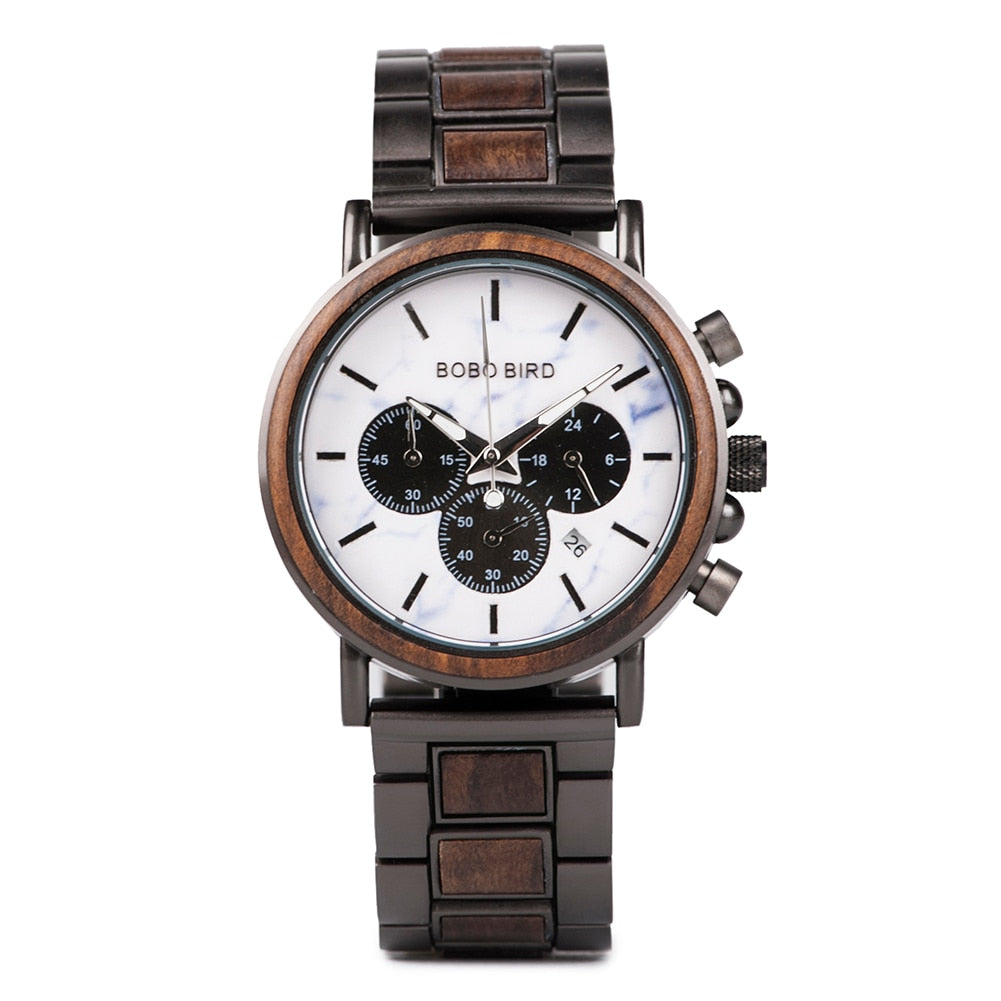 Wooden Stainless Steel Watch Men Water Resistant Timepieces Chronograph Quartz Watches